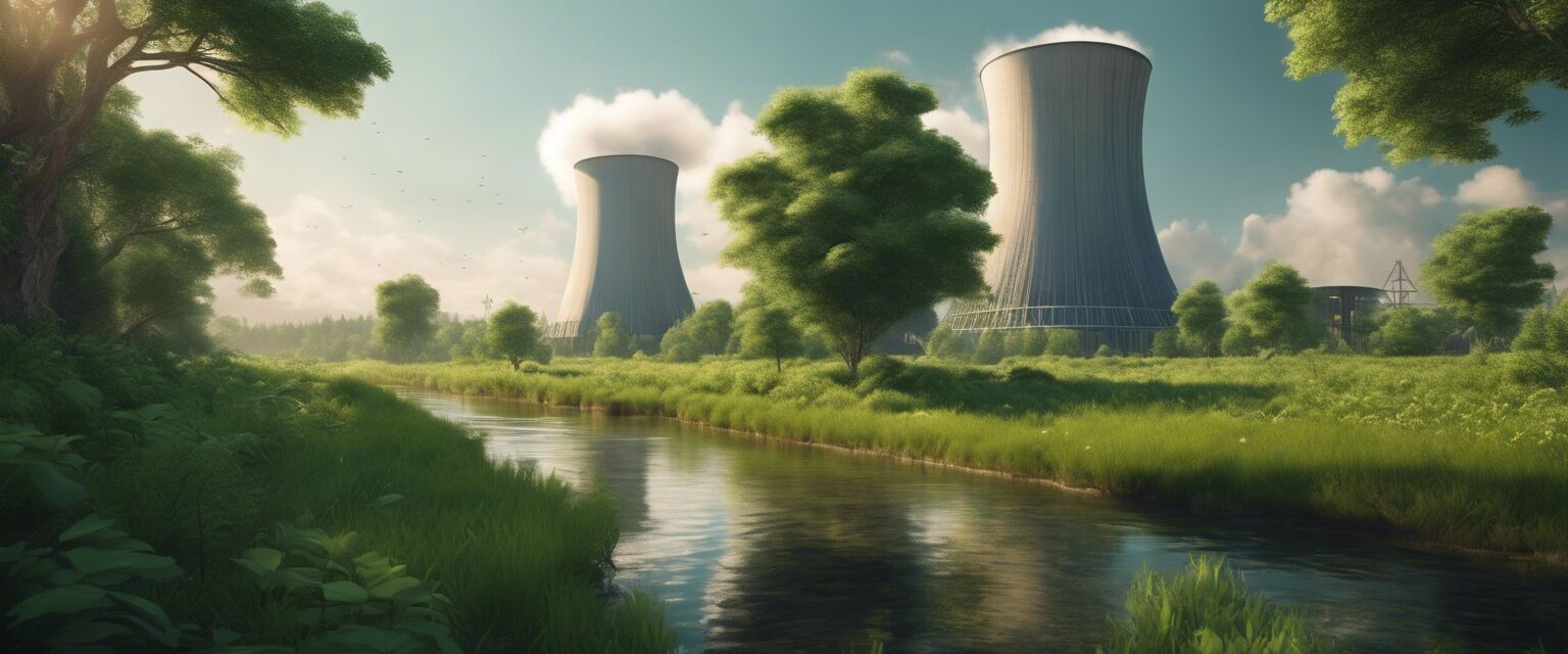 Eco-friendly power stations in a lush landscape